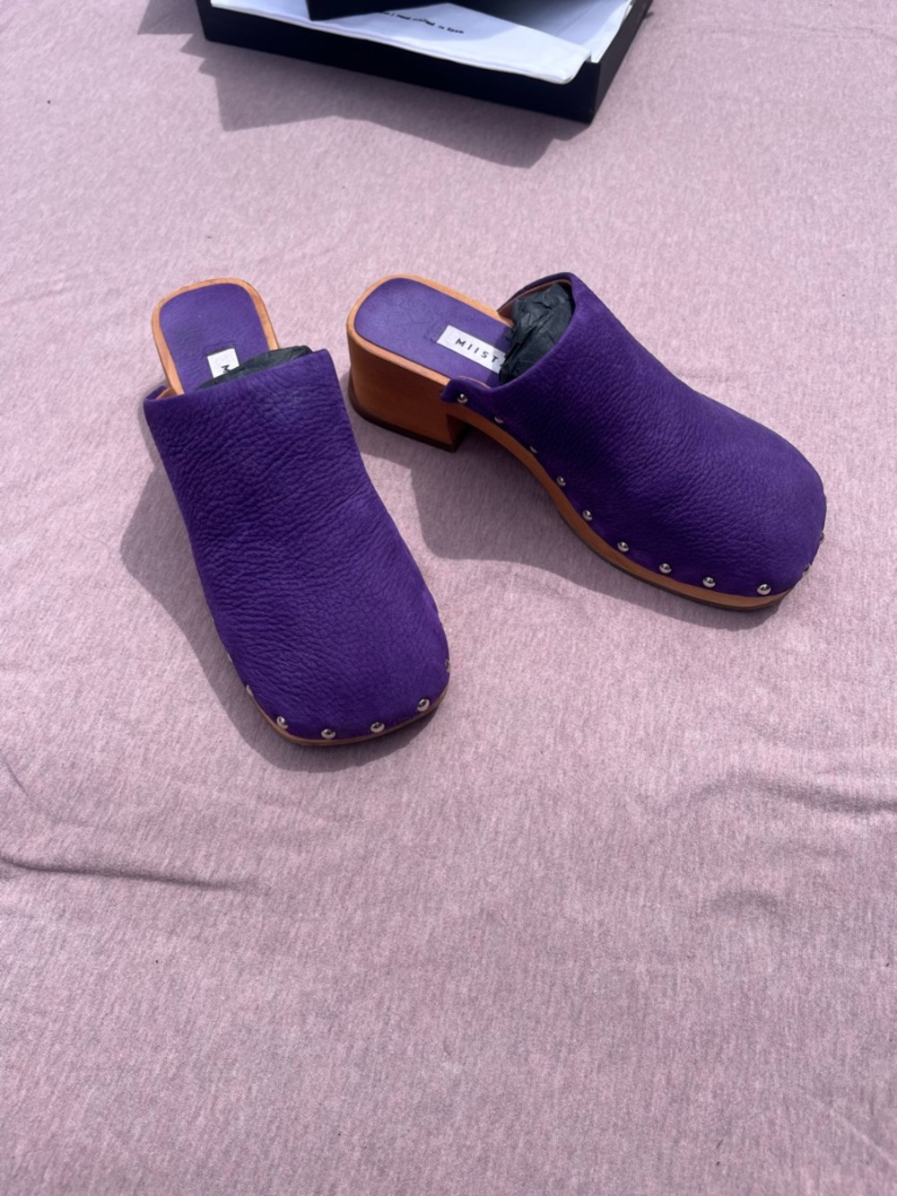 Miista Allison Purple Leather Clogs with Wood Heel size 39